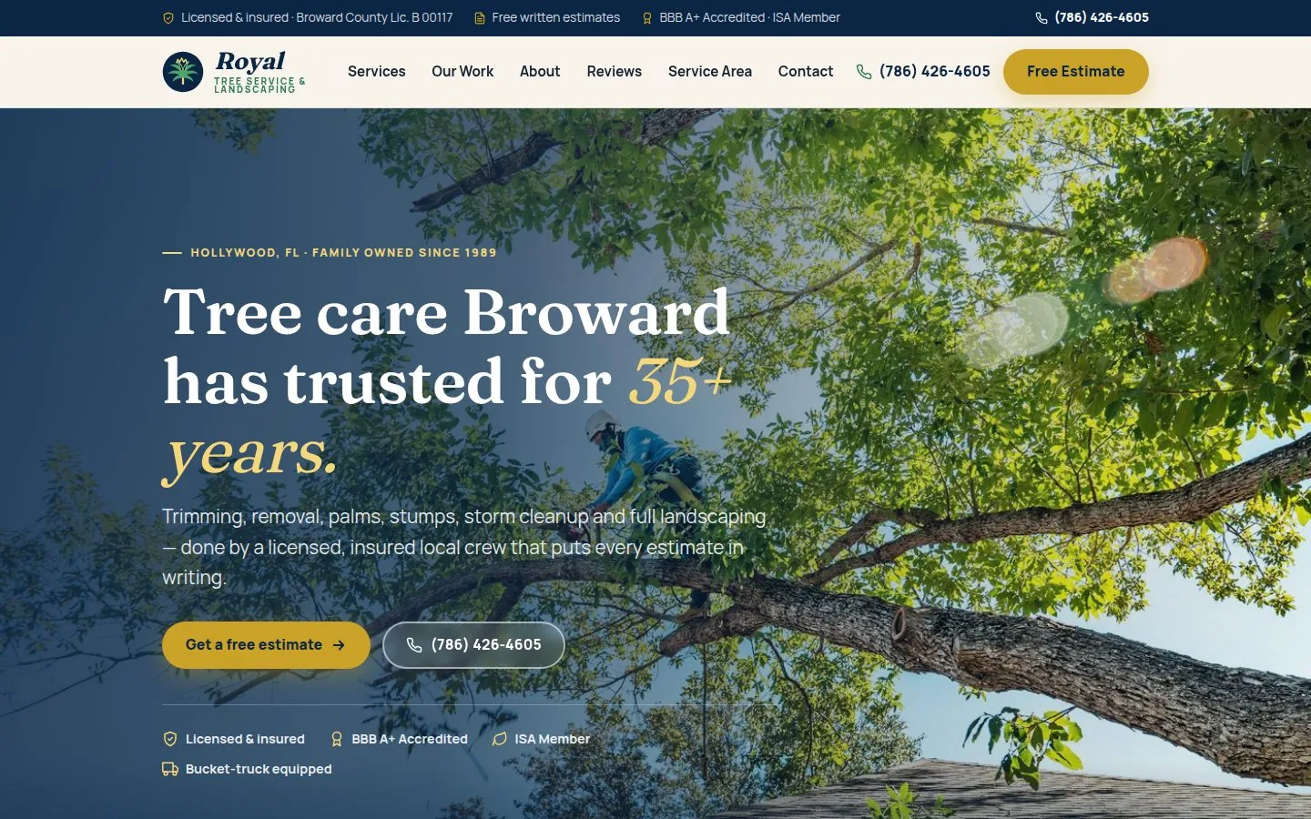 Royal Tree Service website home page, designed and built by Latitude 26